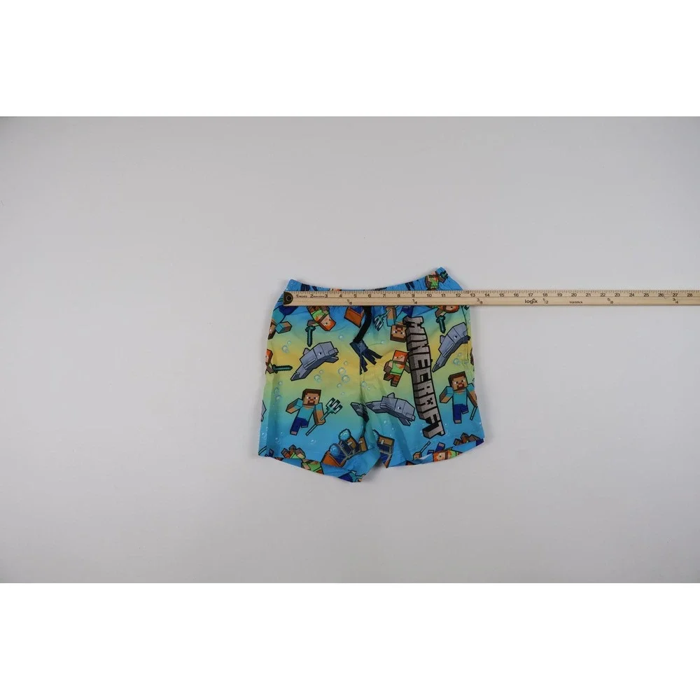 Minecraft Swimsuit Rash Guard Trunks Set Blue Character Print Size 7/8 NWT